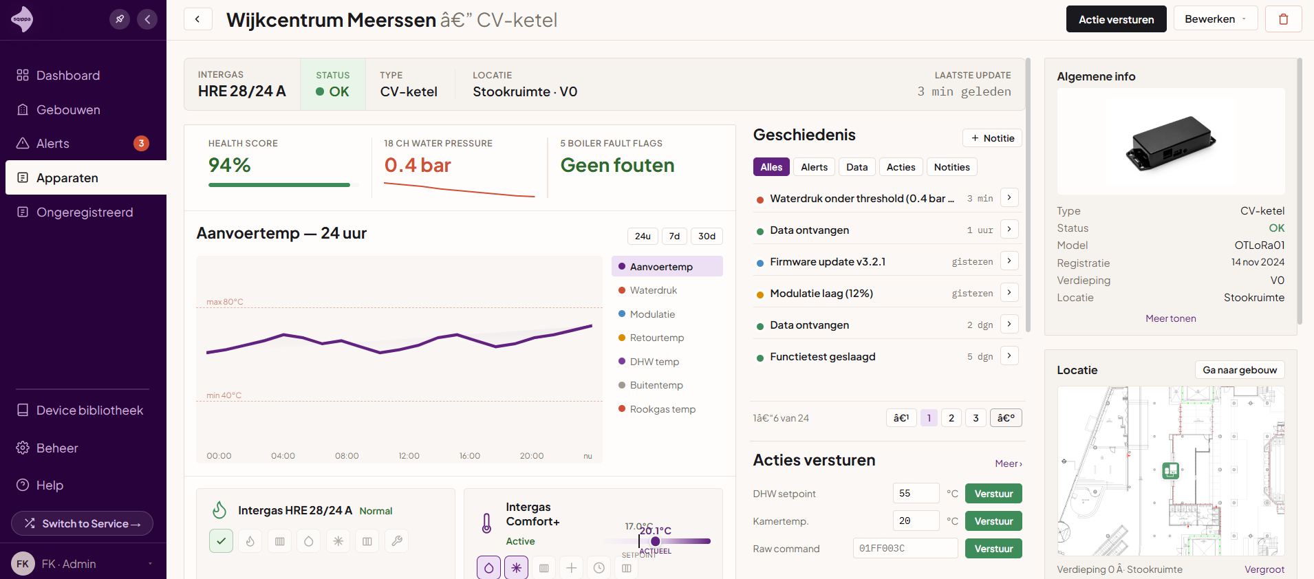 Apparaatniveau sensorweergave 1: bekijk actuele meetwaarden, status en historie van één apparaat.